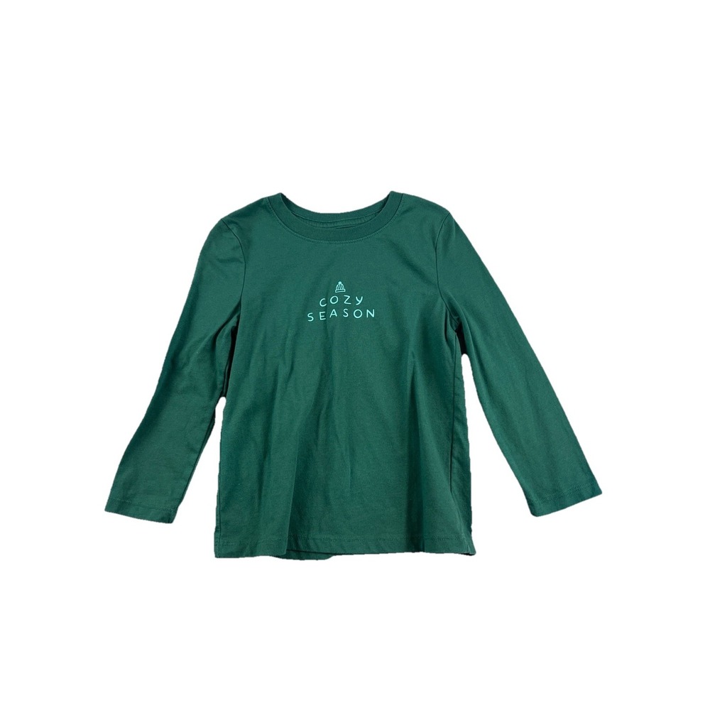 Cat & Jack Cozy Season‎ T-Shirt Girls 4T Green Long Sleeve Graphic Tee